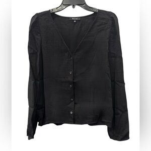 Women’s Madewell Black Button Down V-Neck Long Sleeve Blouse: Size Medium